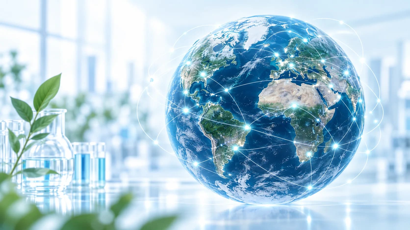 The globe surrounded by connection networks