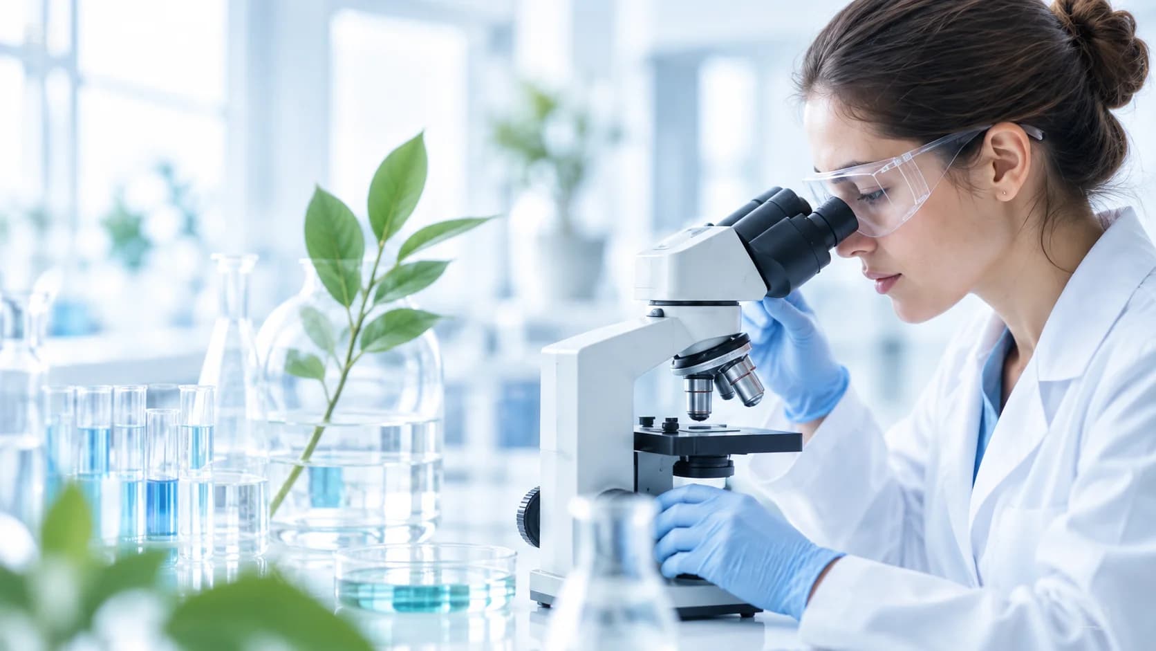 Researcher working with a microscope in the laboratory